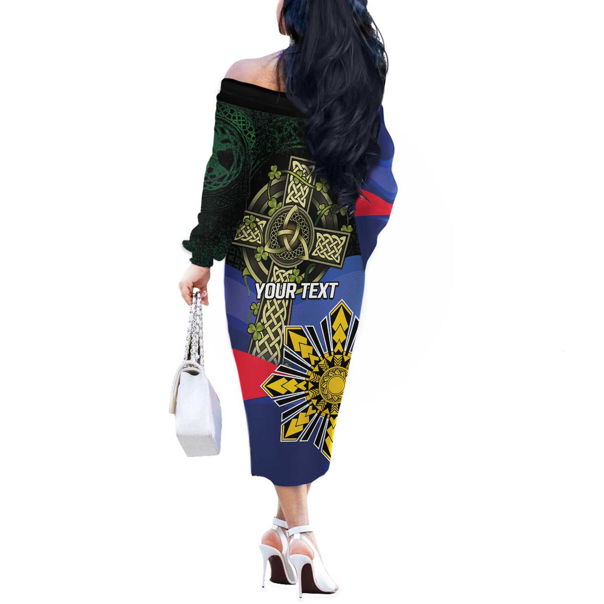 Personalized Irish Grown With Filipino Roots Off The Shoulder Long Sleeve Dress