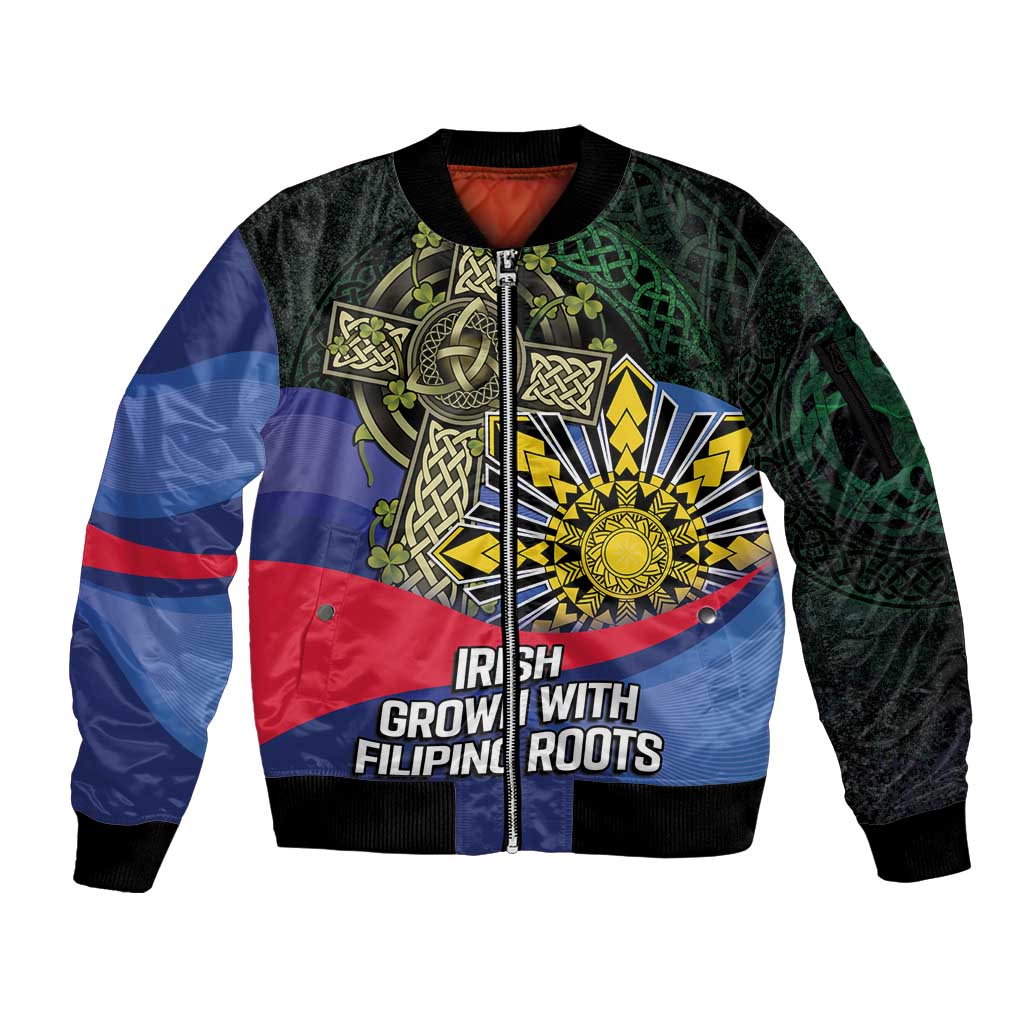 Personalized Irish Grown With Filipino Roots Sleeve Zip Bomber Jacket