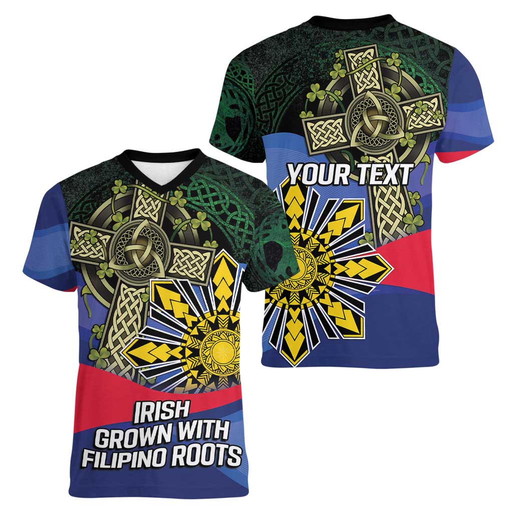 Personalized Irish Grown With Filipino Roots Women V-Neck T-Shirt