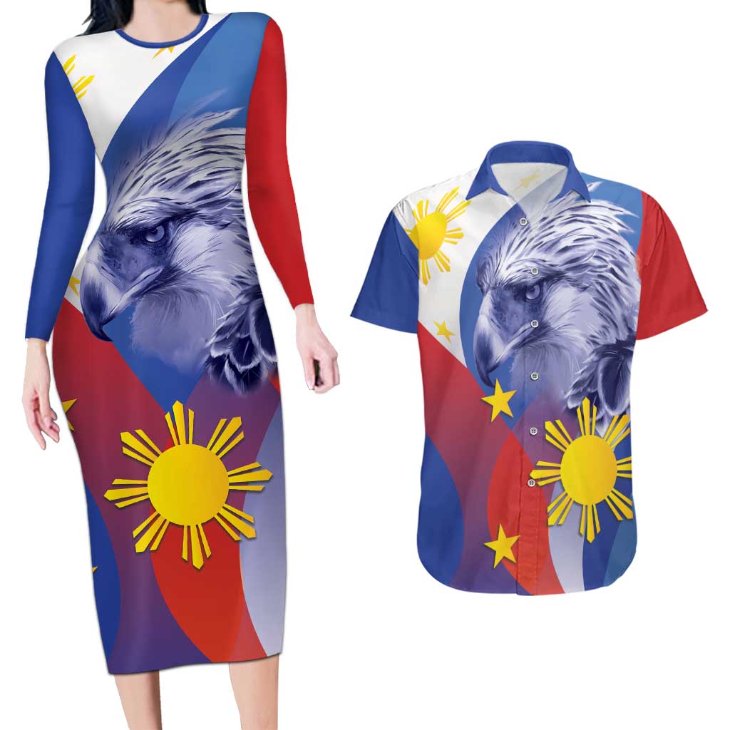 Personalized Philippines Eagle Week Couples Matching Long Sleeve Bodycon Dress and Hawaiian Shirt Filipino Eagle with Flag Motif