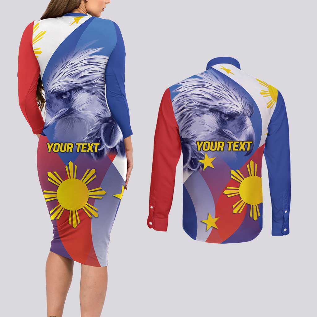 Personalized Philippines Eagle Week Couples Matching Long Sleeve Bodycon Dress and Long Sleeve Button Shirt Filipino Eagle with Flag Motif