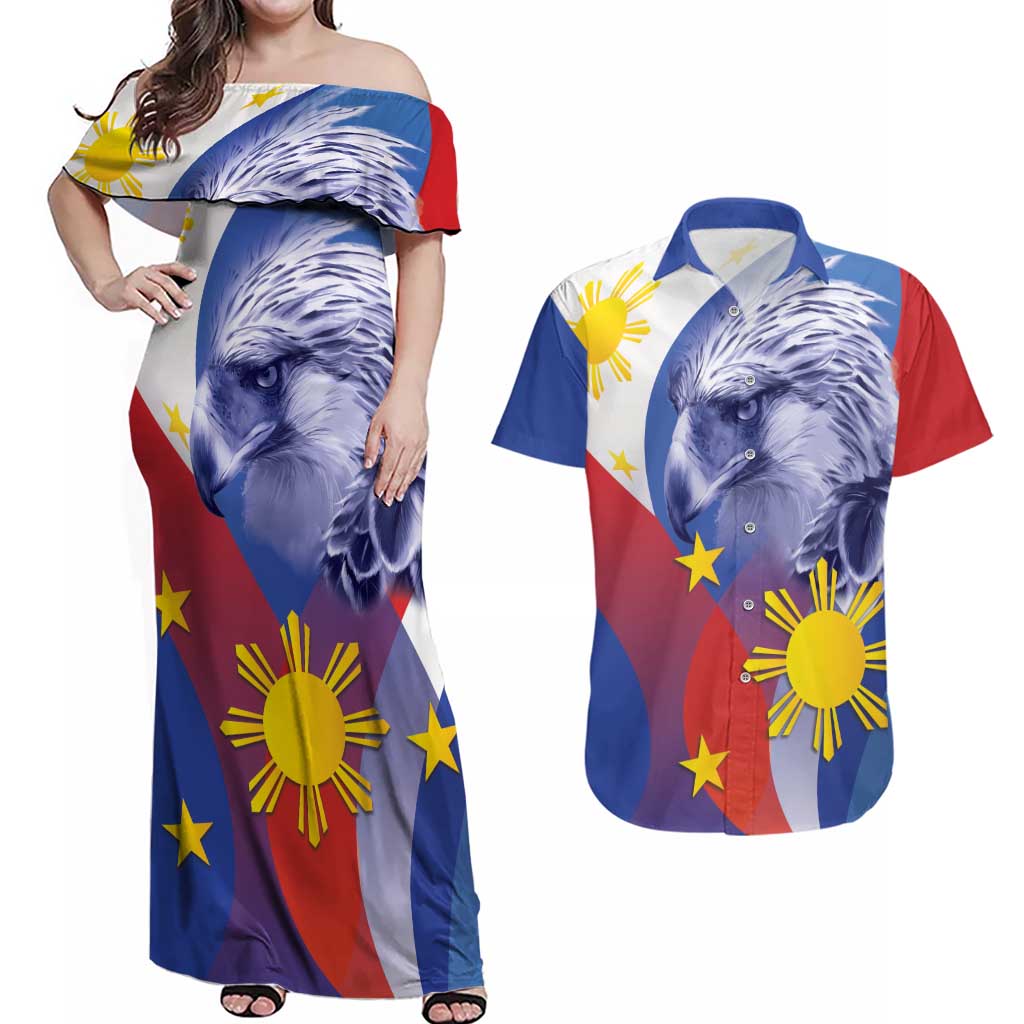 Personalized Philippines Eagle Week Couples Matching Off Shoulder Maxi Dress and Hawaiian Shirt Filipino Eagle with Flag Motif