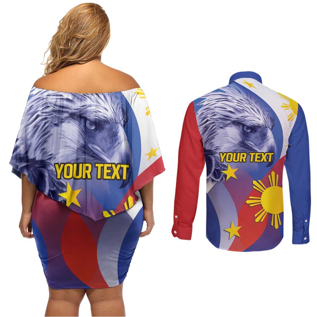 Personalized Philippines Eagle Week Couples Matching Off Shoulder Short Dress and Long Sleeve Button Shirt Filipino Eagle with Flag Motif