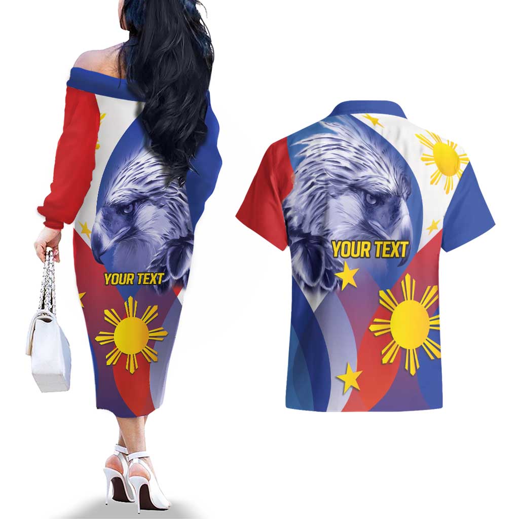 Personalized Philippines Eagle Week Couples Matching Off The Shoulder Long Sleeve Dress and Hawaiian Shirt Filipino Eagle with Flag Motif