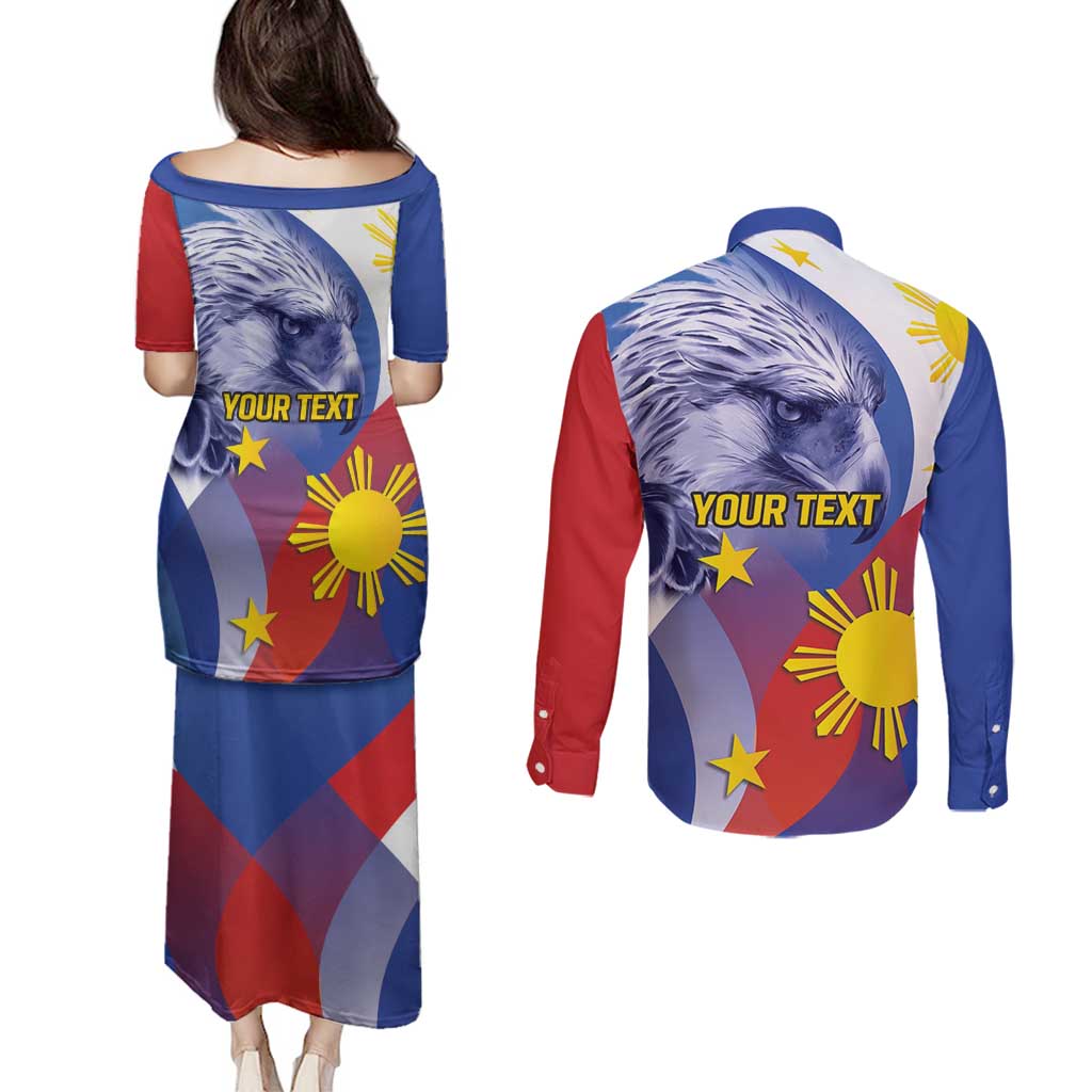Personalized Philippines Eagle Week Couples Matching Puletasi and Long Sleeve Button Shirt Filipino Eagle with Flag Motif