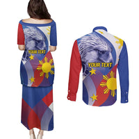 Personalized Philippines Eagle Week Couples Matching Puletasi and Long Sleeve Button Shirt Filipino Eagle with Flag Motif