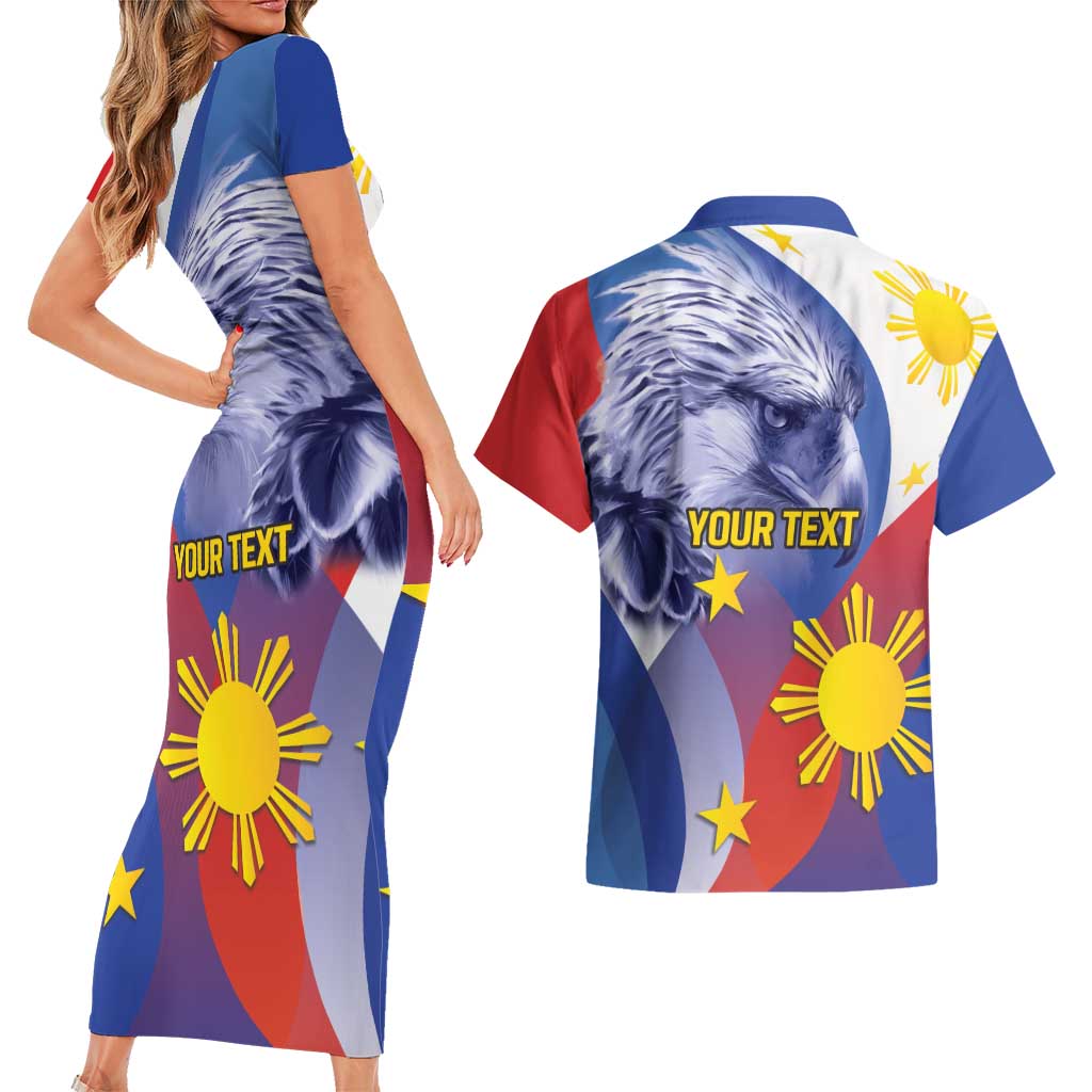 Personalized Philippines Eagle Week Couples Matching Short Sleeve Bodycon Dress and Hawaiian Shirt Filipino Eagle with Flag Motif