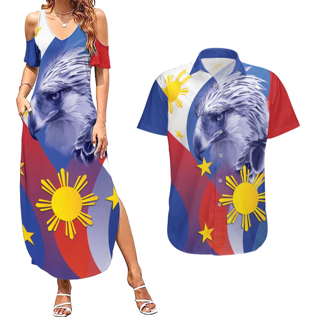 Personalized Philippines Eagle Week Couples Matching Summer Maxi Dress and Hawaiian Shirt Filipino Eagle with Flag Motif