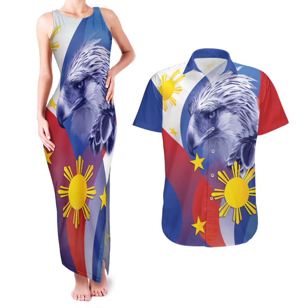 Personalized Philippines Eagle Week Couples Matching Tank Maxi Dress and Hawaiian Shirt Filipino Eagle with Flag Motif