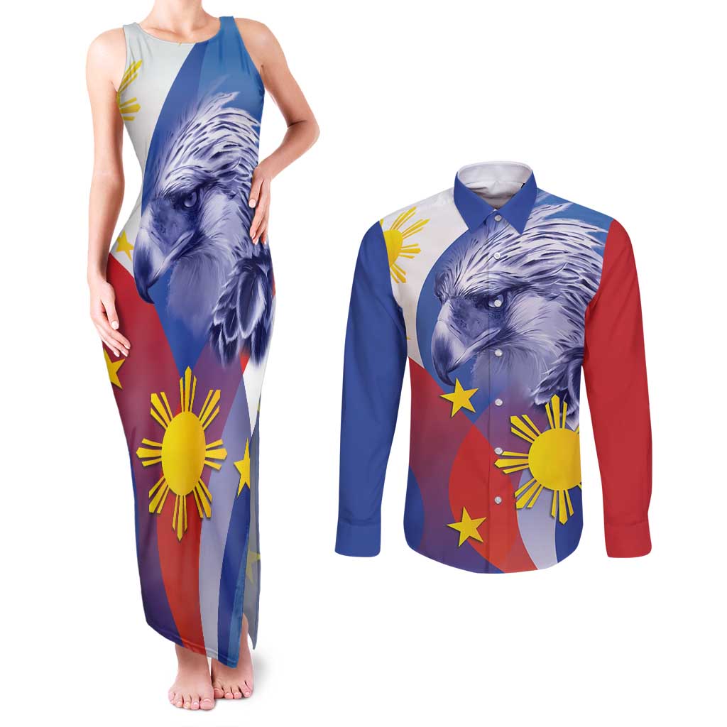 Personalized Philippines Eagle Week Couples Matching Tank Maxi Dress and Long Sleeve Button Shirt Filipino Eagle with Flag Motif