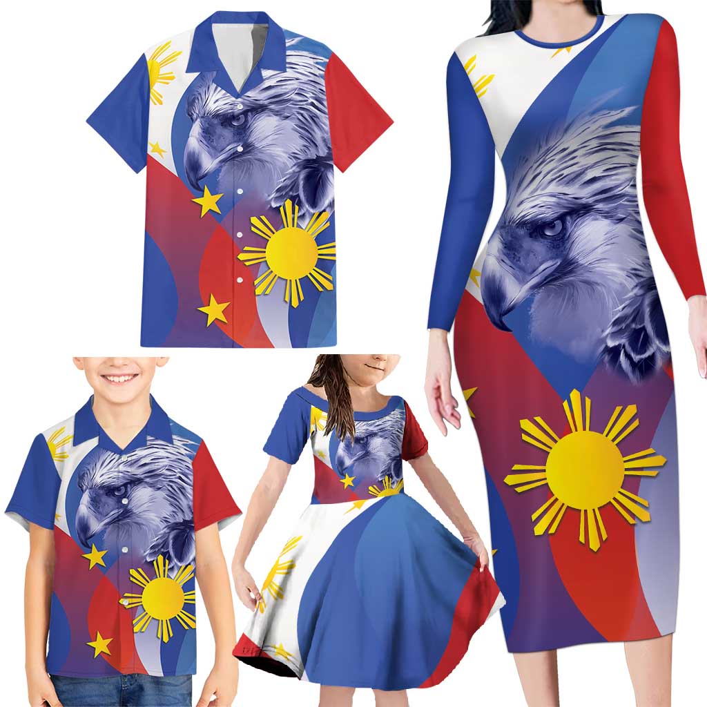 Personalized Philippines Eagle Week Family Matching Long Sleeve Bodycon Dress and Hawaiian Shirt Filipino Eagle with Flag Motif