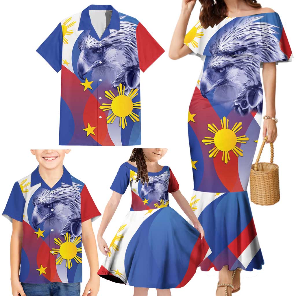 Personalized Philippines Eagle Week Family Matching Mermaid Dress and Hawaiian Shirt Filipino Eagle with Flag Motif