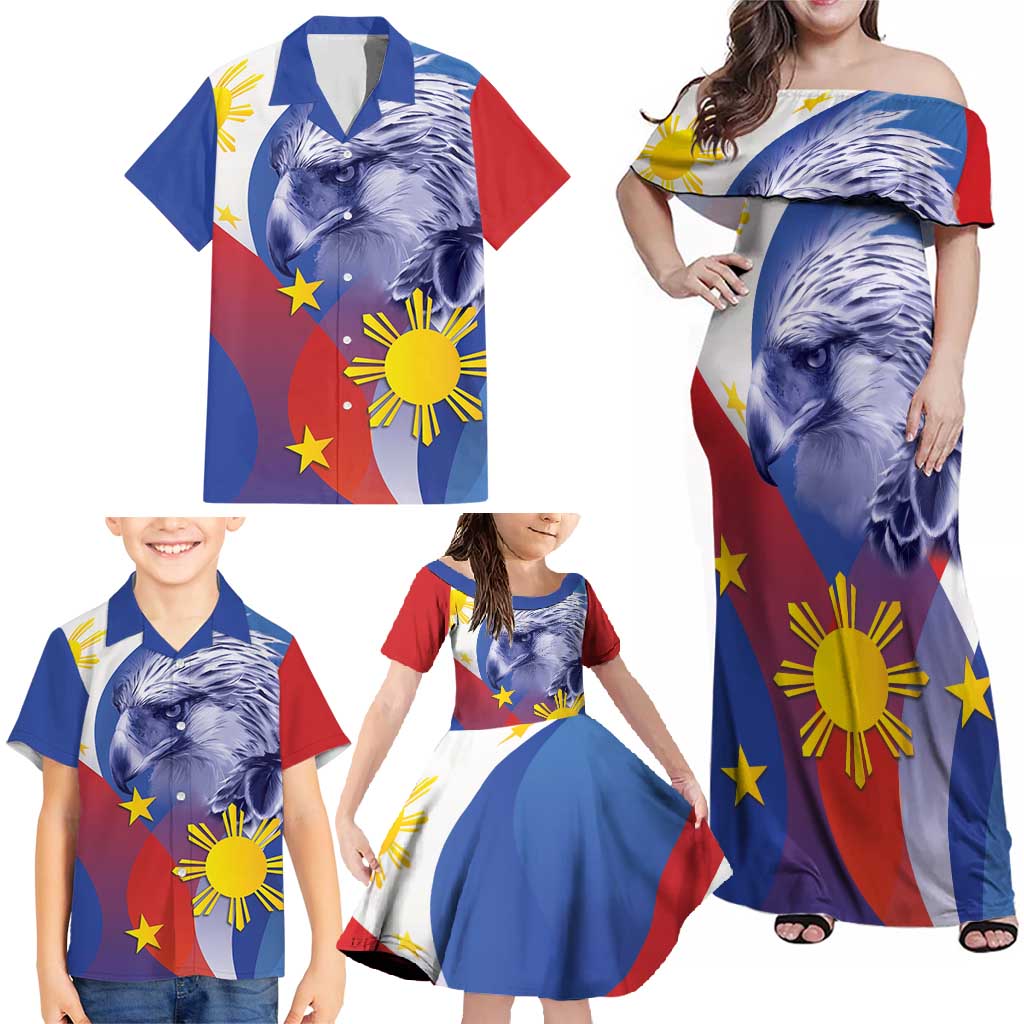 Personalized Philippines Eagle Week Family Matching Off Shoulder Maxi Dress and Hawaiian Shirt Filipino Eagle with Flag Motif