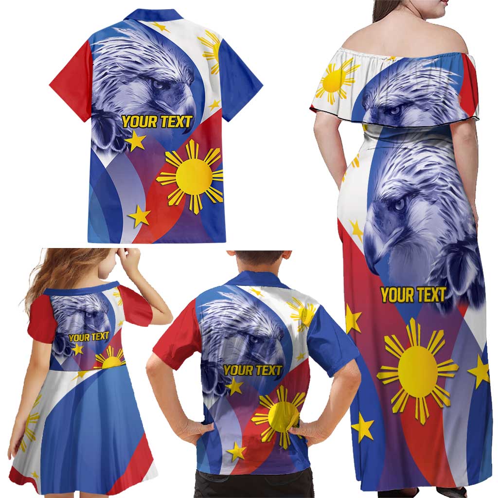 Personalized Philippines Eagle Week Family Matching Off Shoulder Maxi Dress and Hawaiian Shirt Filipino Eagle with Flag Motif