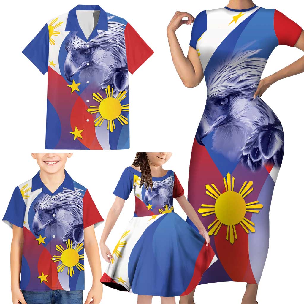 Personalized Philippines Eagle Week Family Matching Short Sleeve Bodycon Dress and Hawaiian Shirt Filipino Eagle with Flag Motif