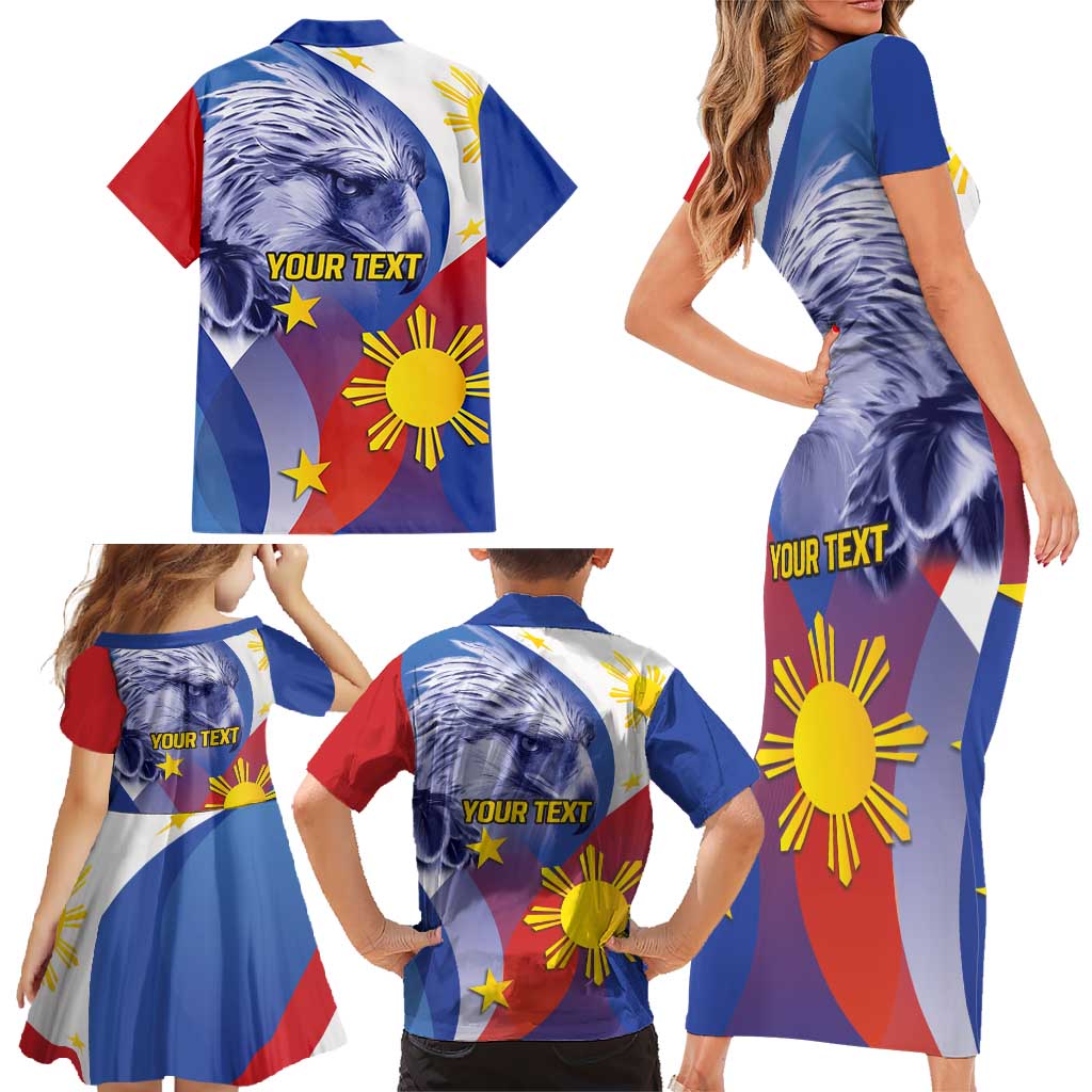 Personalized Philippines Eagle Week Family Matching Short Sleeve Bodycon Dress and Hawaiian Shirt Filipino Eagle with Flag Motif