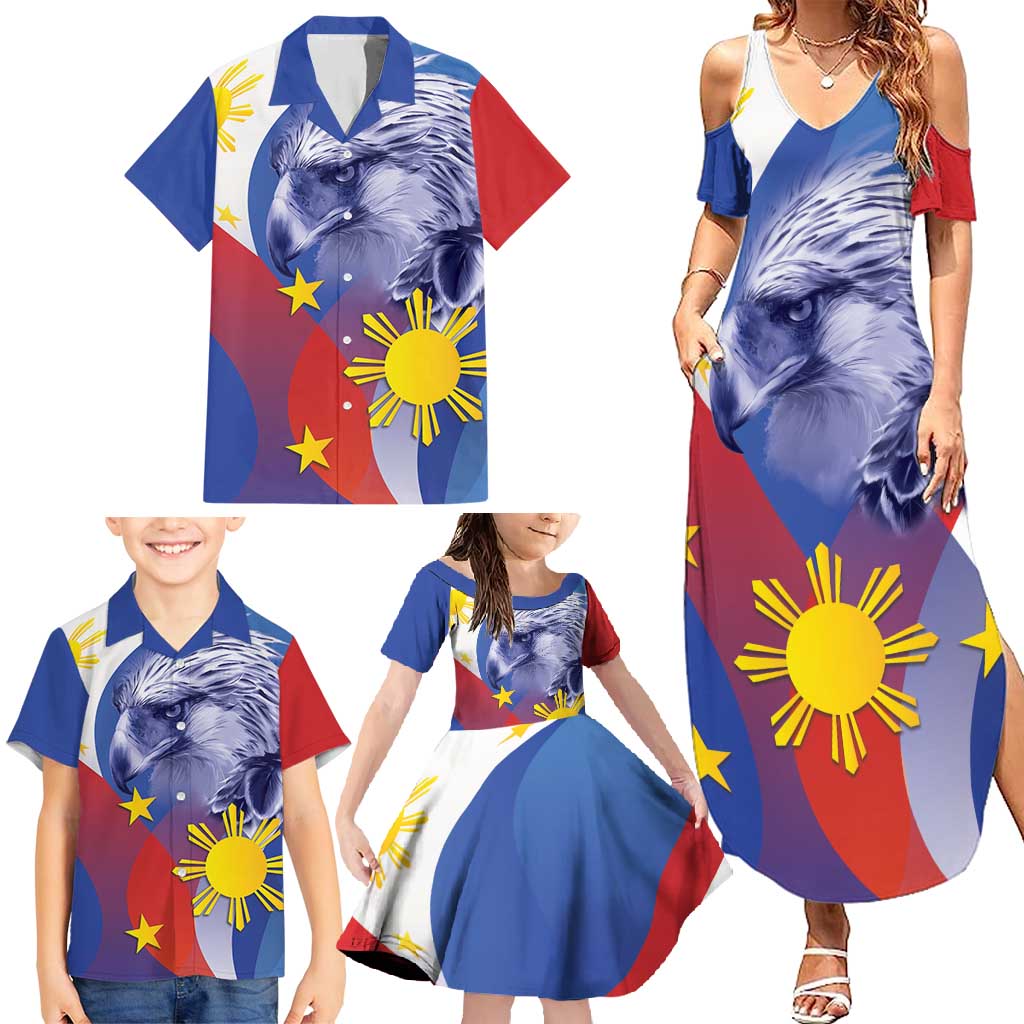 Personalized Philippines Eagle Week Family Matching Summer Maxi Dress and Hawaiian Shirt Filipino Eagle with Flag Motif