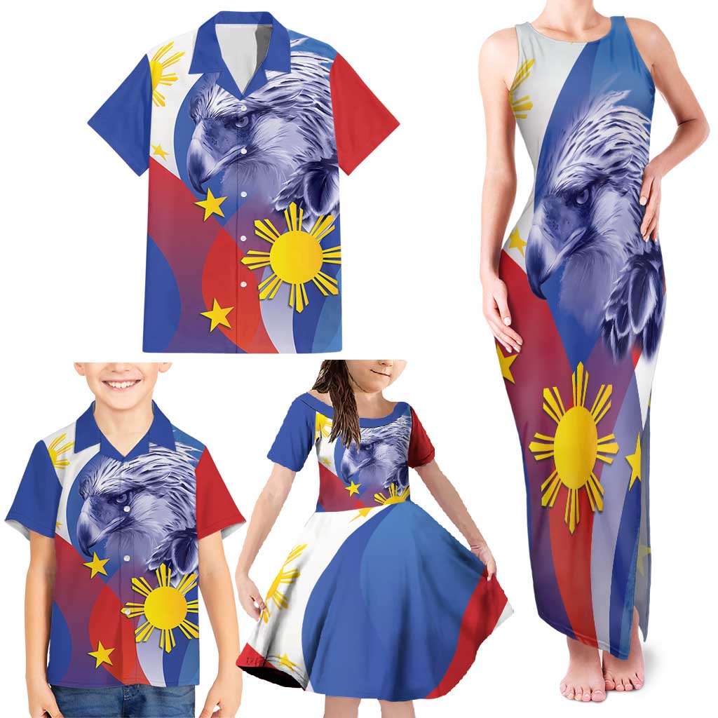 Personalized Philippines Eagle Week Family Matching Tank Maxi Dress and Hawaiian Shirt Filipino Eagle with Flag Motif