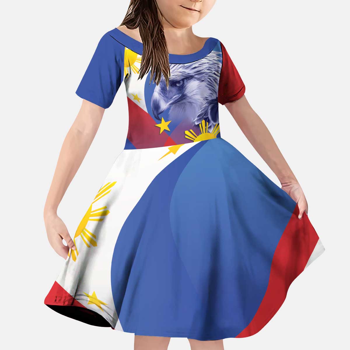 Personalized Philippines Eagle Week Kid Short Sleeve Dress Filipino Eagle with Flag Motif