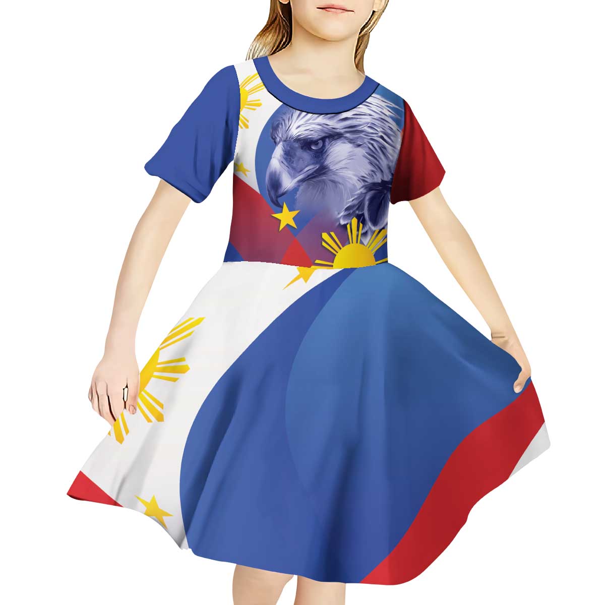 Personalized Philippines Eagle Week Kid Short Sleeve Dress Filipino Eagle with Flag Motif