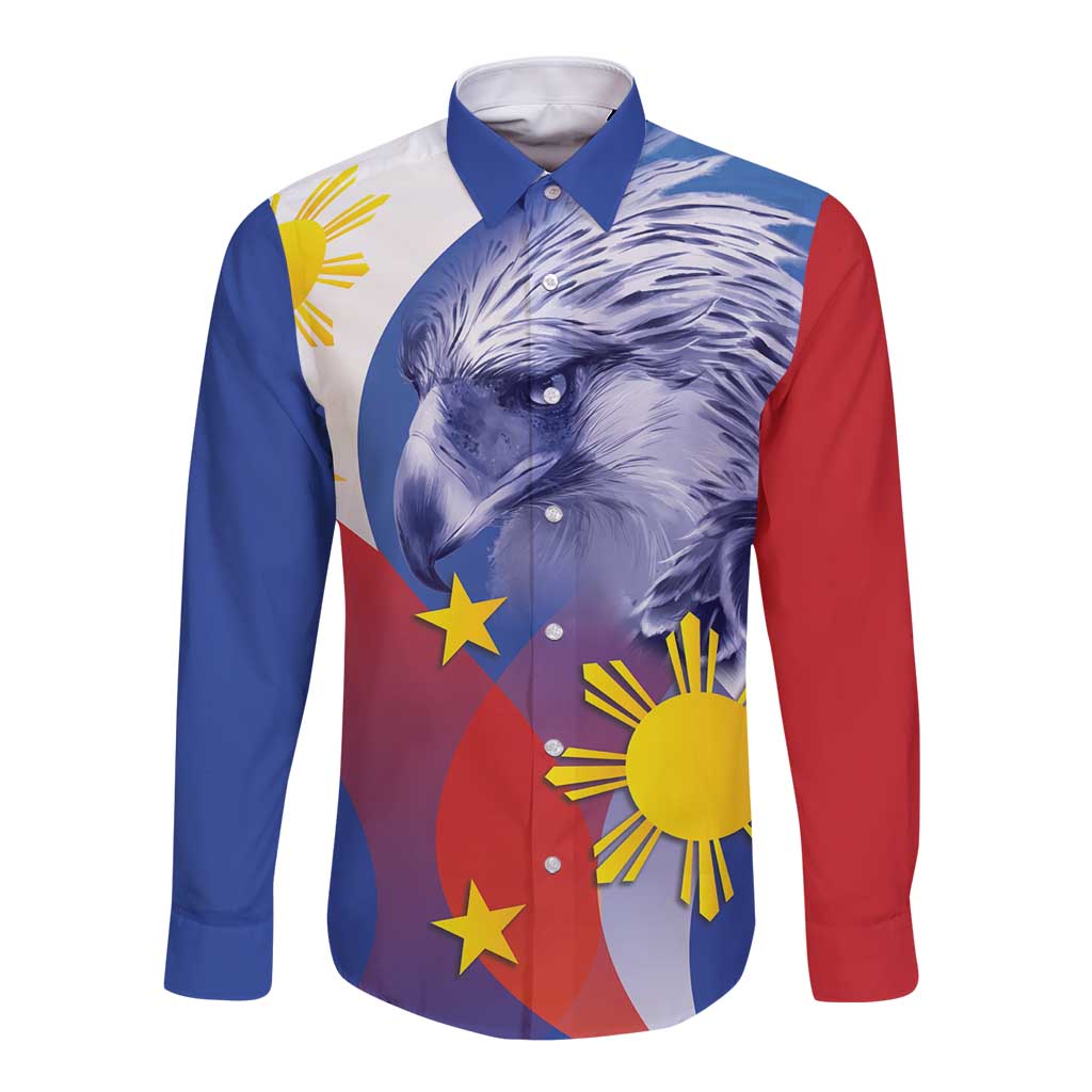 Personalized Philippines Eagle Week Long Sleeve Button Shirt Filipino Eagle with Flag Motif