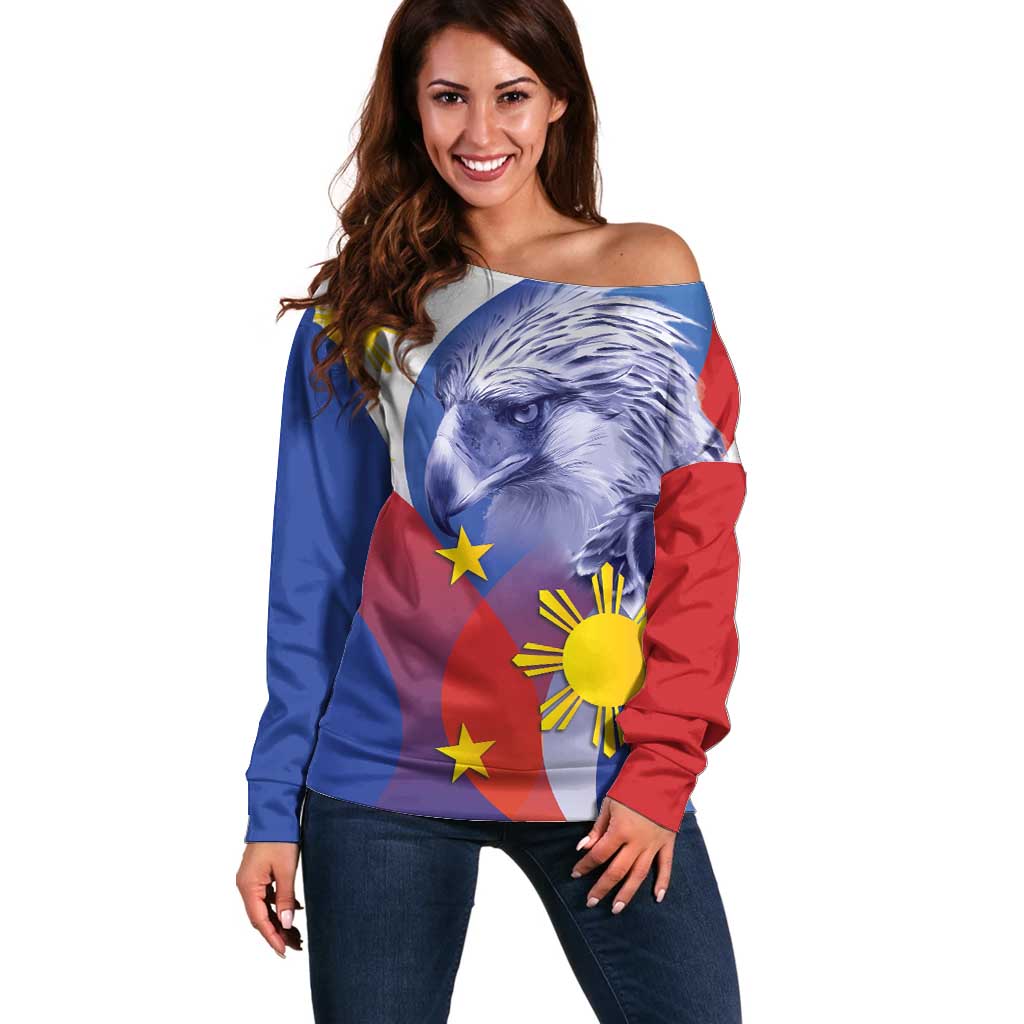 Personalized Philippines Eagle Week Off Shoulder Sweater Filipino Eagle with Flag Motif