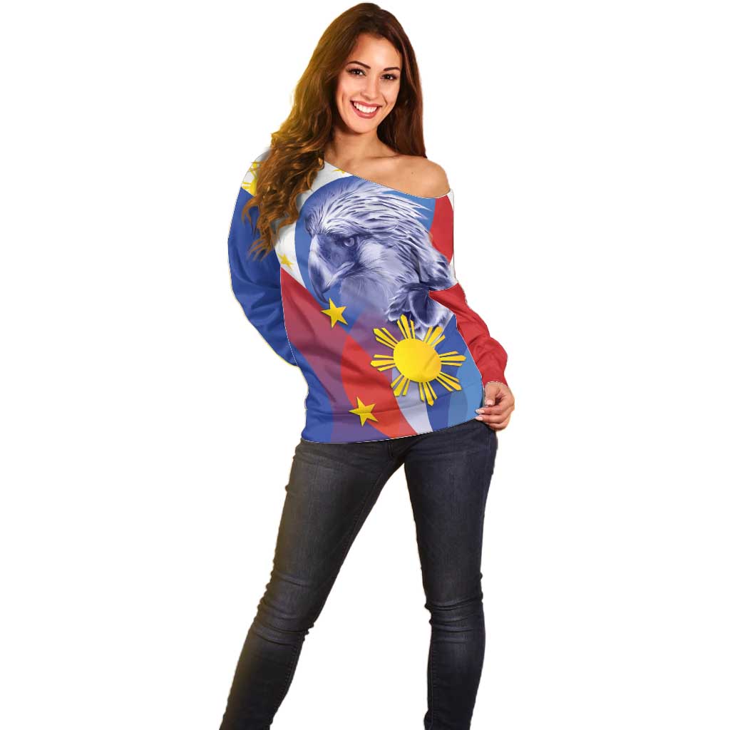 Personalized Philippines Eagle Week Off Shoulder Sweater Filipino Eagle with Flag Motif