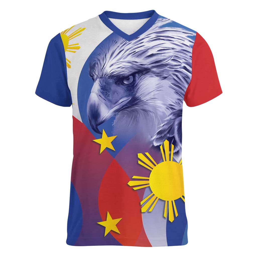 Personalized Philippines Eagle Week Women V-Neck T-Shirt Filipino Eagle with Flag Motif