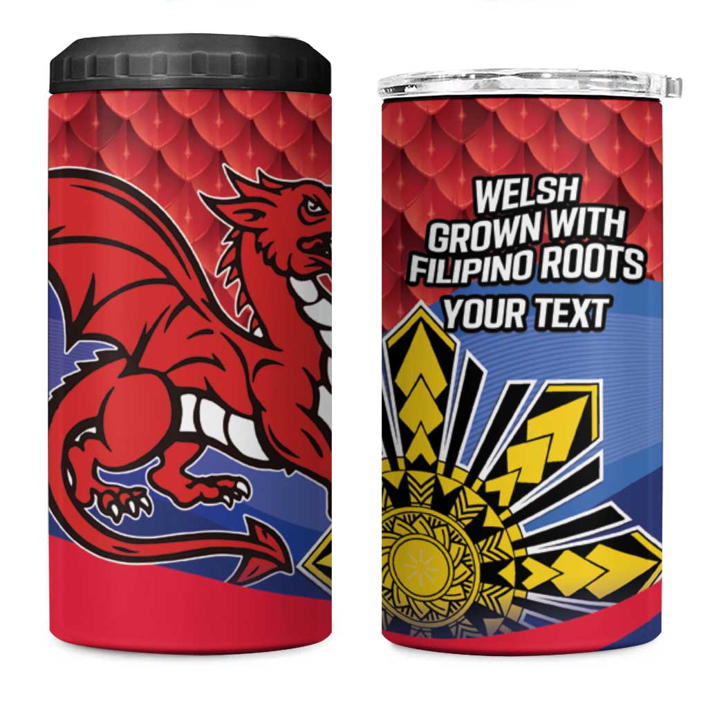 Personalized Welsh Grown With Filipino Roots 4 in 1 Can Cooler Tumbler