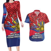 Personalized Welsh Grown With Filipino Roots Couples Matching Long Sleeve Bodycon Dress and Hawaiian Shirt