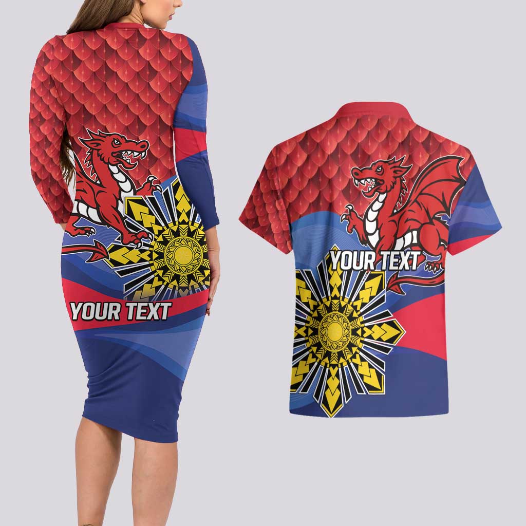 Personalized Welsh Grown With Filipino Roots Couples Matching Long Sleeve Bodycon Dress and Hawaiian Shirt