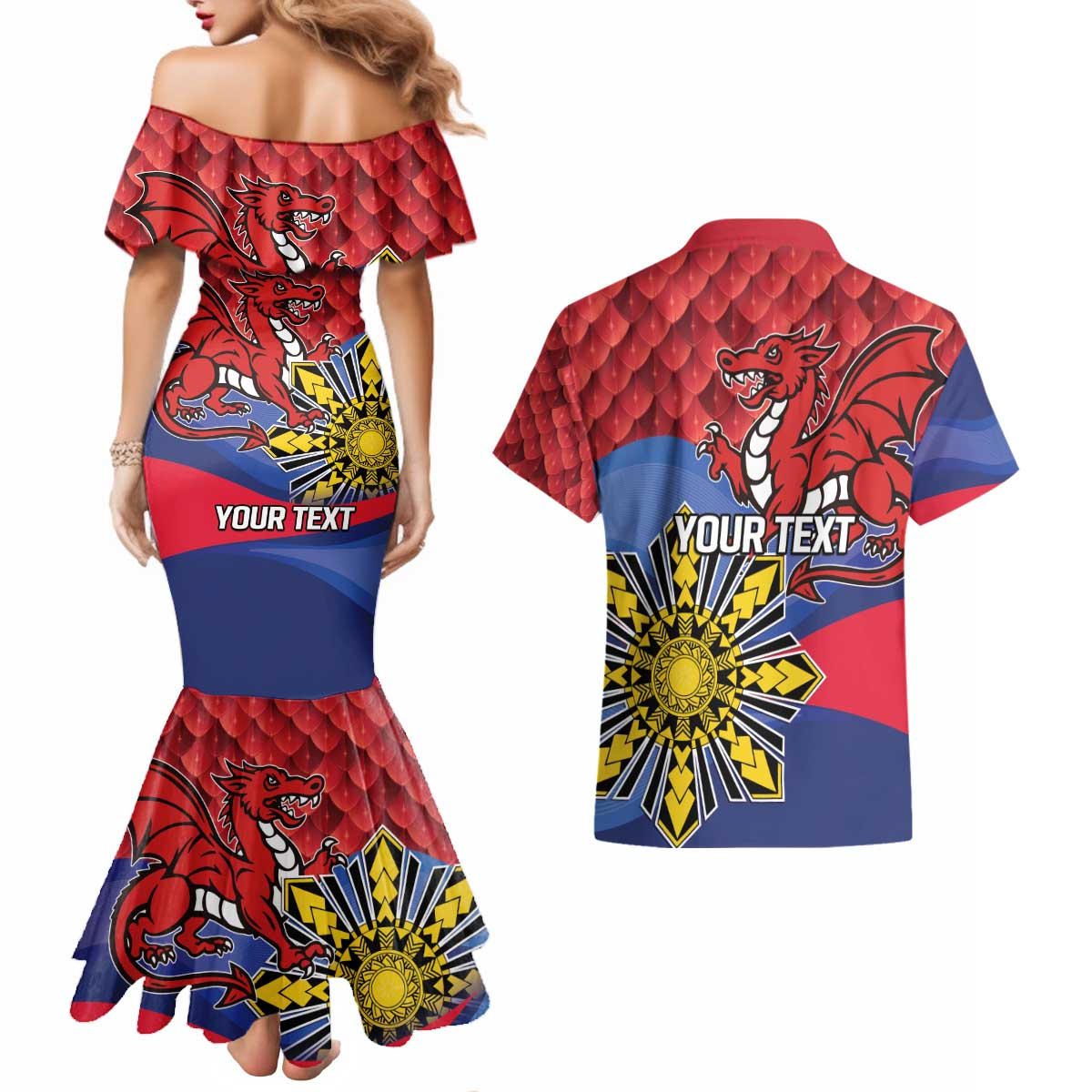 Personalized Welsh Grown With Filipino Roots Couples Matching Mermaid Dress and Hawaiian Shirt