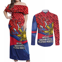Personalized Welsh Grown With Filipino Roots Couples Matching Off Shoulder Maxi Dress and Long Sleeve Button Shirt