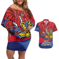 Personalized Welsh Grown With Filipino Roots Couples Matching Off Shoulder Short Dress and Hawaiian Shirt