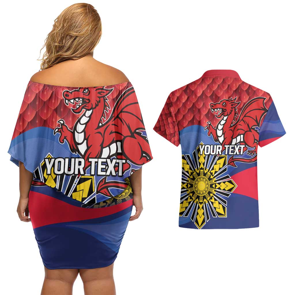 Personalized Welsh Grown With Filipino Roots Couples Matching Off Shoulder Short Dress and Hawaiian Shirt