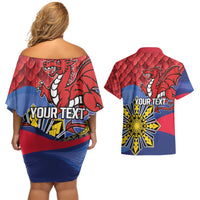 Personalized Welsh Grown With Filipino Roots Couples Matching Off Shoulder Short Dress and Hawaiian Shirt