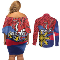 Personalized Welsh Grown With Filipino Roots Couples Matching Off Shoulder Short Dress and Long Sleeve Button Shirt