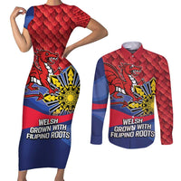 Personalized Welsh Grown With Filipino Roots Couples Matching Short Sleeve Bodycon Dress and Long Sleeve Button Shirt