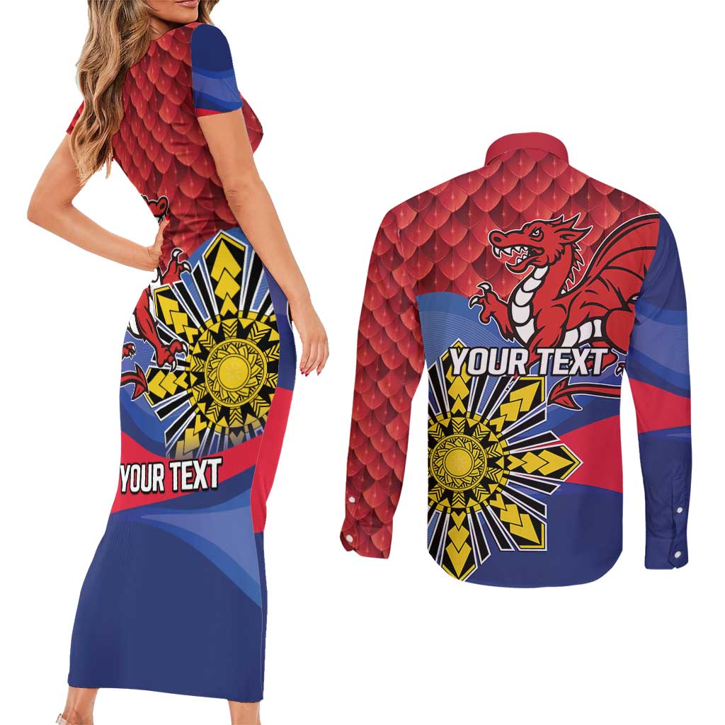 Personalized Welsh Grown With Filipino Roots Couples Matching Short Sleeve Bodycon Dress and Long Sleeve Button Shirt