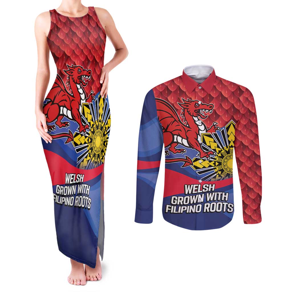 Personalized Welsh Grown With Filipino Roots Couples Matching Tank Maxi Dress and Long Sleeve Button Shirt