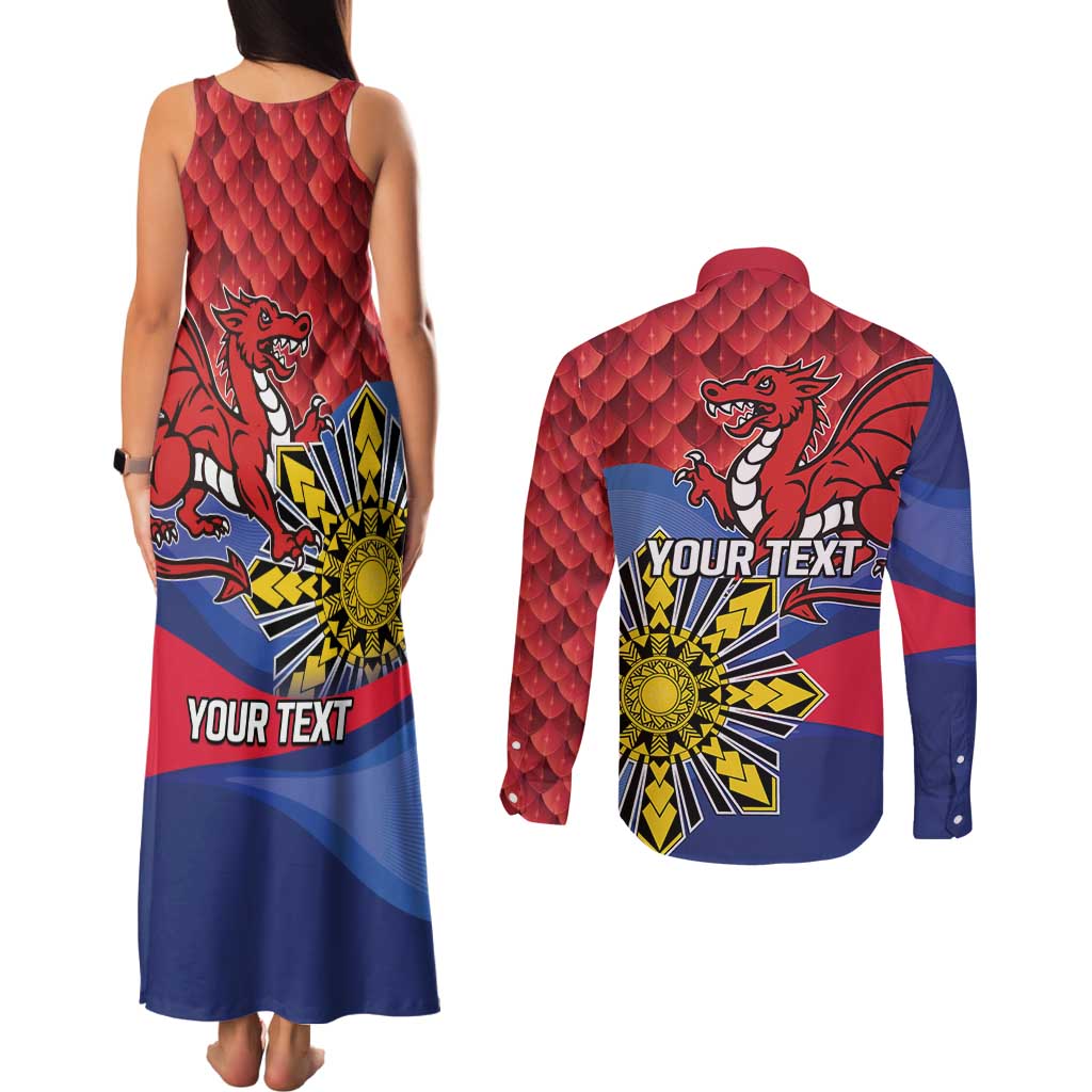 Personalized Welsh Grown With Filipino Roots Couples Matching Tank Maxi Dress and Long Sleeve Button Shirt