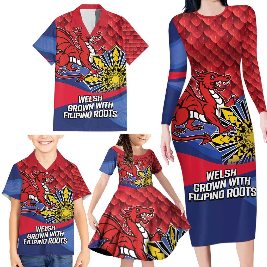 Personalized Welsh Grown With Filipino Roots Family Matching Long Sleeve Bodycon Dress and Hawaiian Shirt