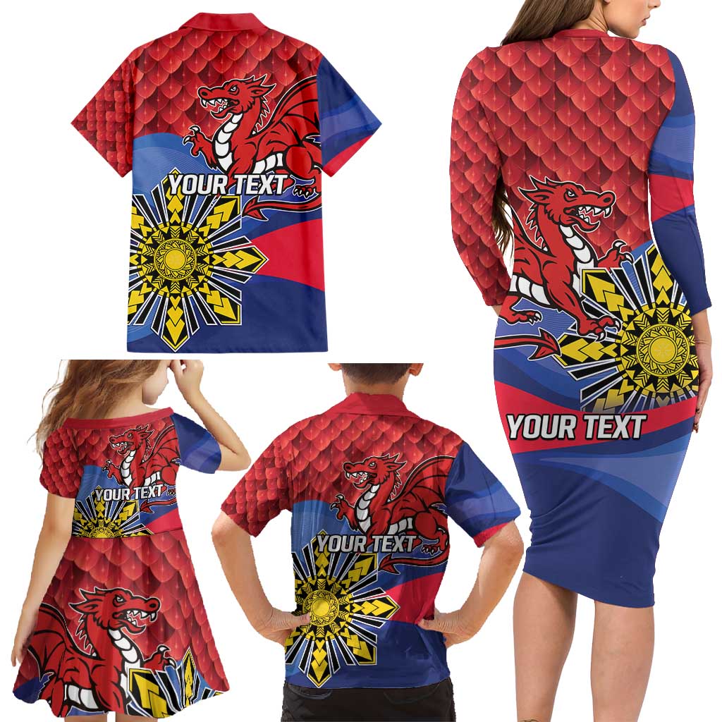 Personalized Welsh Grown With Filipino Roots Family Matching Long Sleeve Bodycon Dress and Hawaiian Shirt