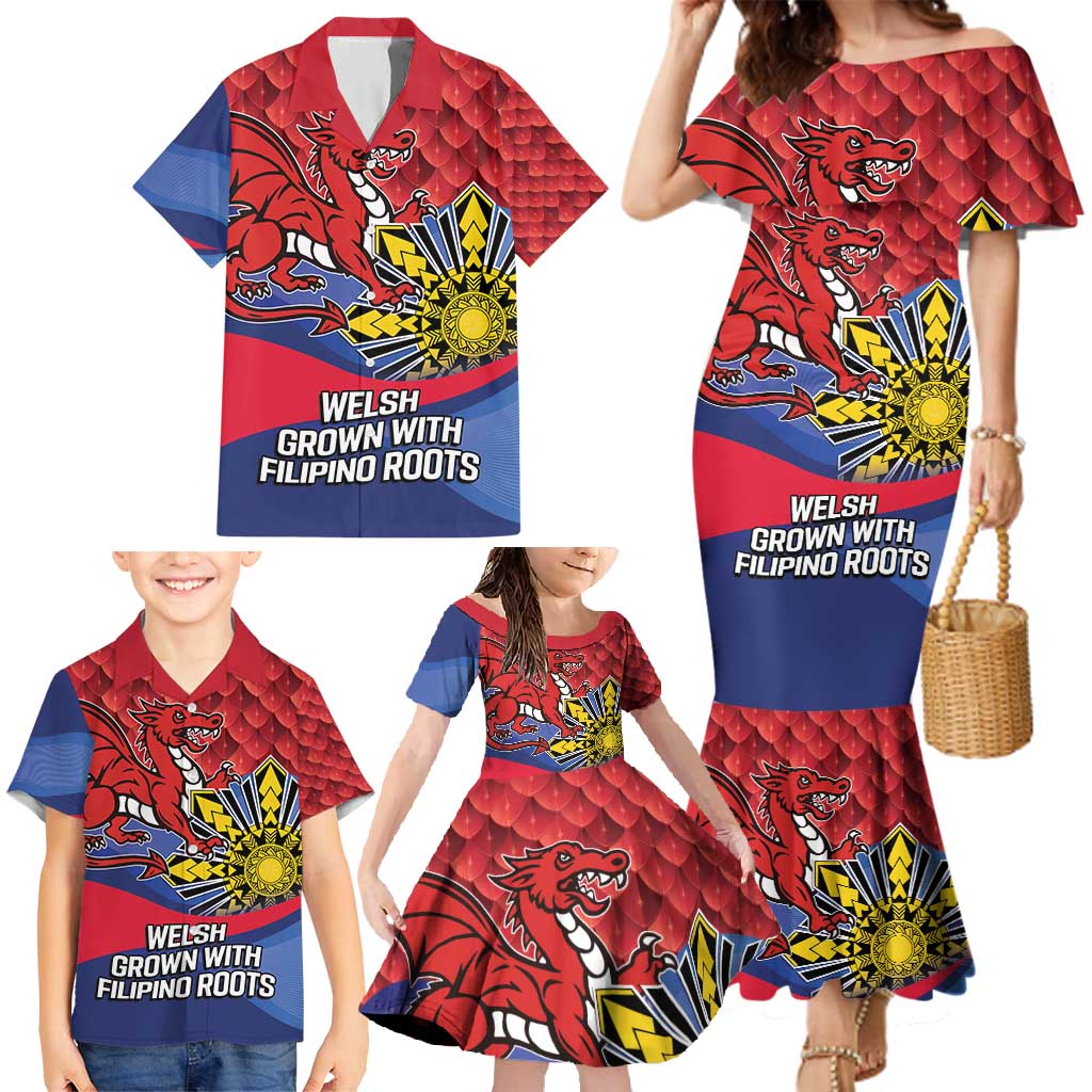 Personalized Welsh Grown With Filipino Roots Family Matching Mermaid Dress and Hawaiian Shirt