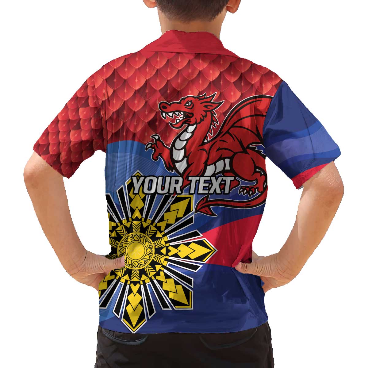 Personalized Welsh Grown With Filipino Roots Family Matching Off The Shoulder Long Sleeve Dress and Hawaiian Shirt