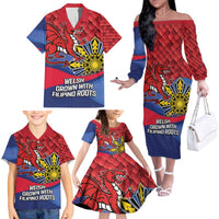 Personalized Welsh Grown With Filipino Roots Family Matching Off The Shoulder Long Sleeve Dress and Hawaiian Shirt