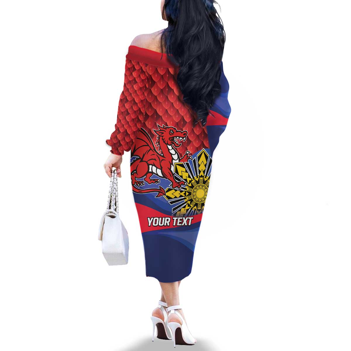 Personalized Welsh Grown With Filipino Roots Family Matching Off The Shoulder Long Sleeve Dress and Hawaiian Shirt