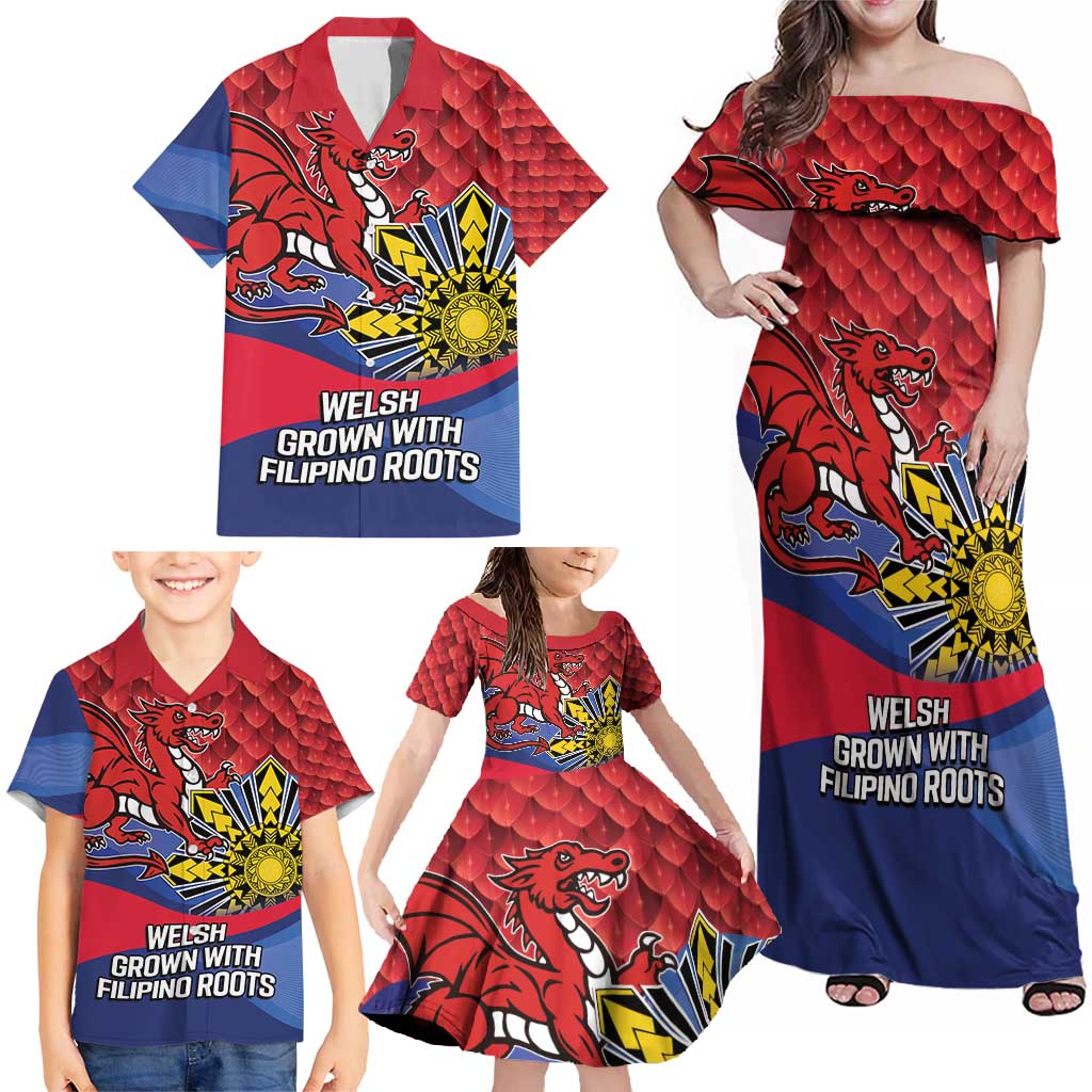 Personalized Welsh Grown With Filipino Roots Family Matching Off Shoulder Maxi Dress and Hawaiian Shirt