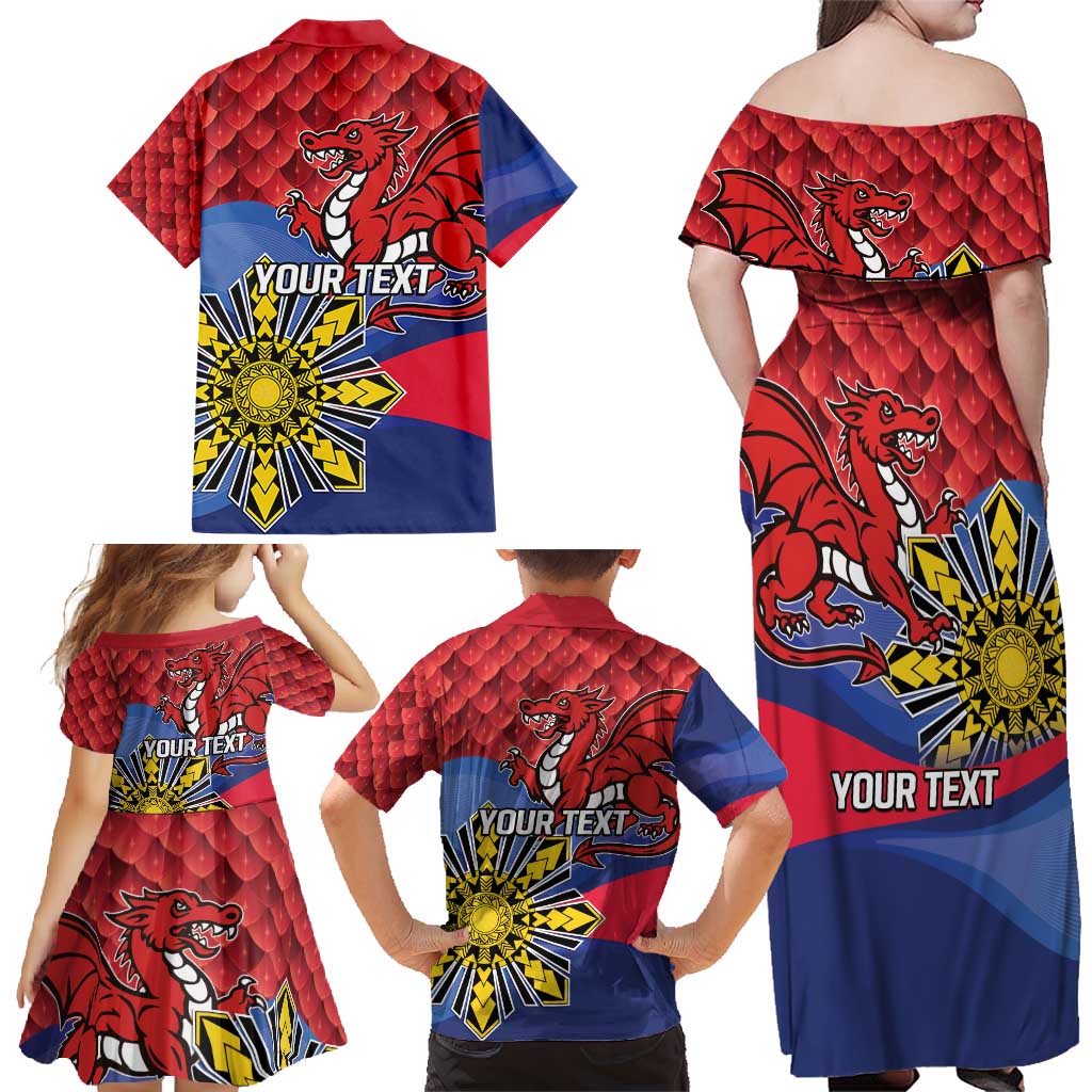 Personalized Welsh Grown With Filipino Roots Family Matching Off Shoulder Maxi Dress and Hawaiian Shirt