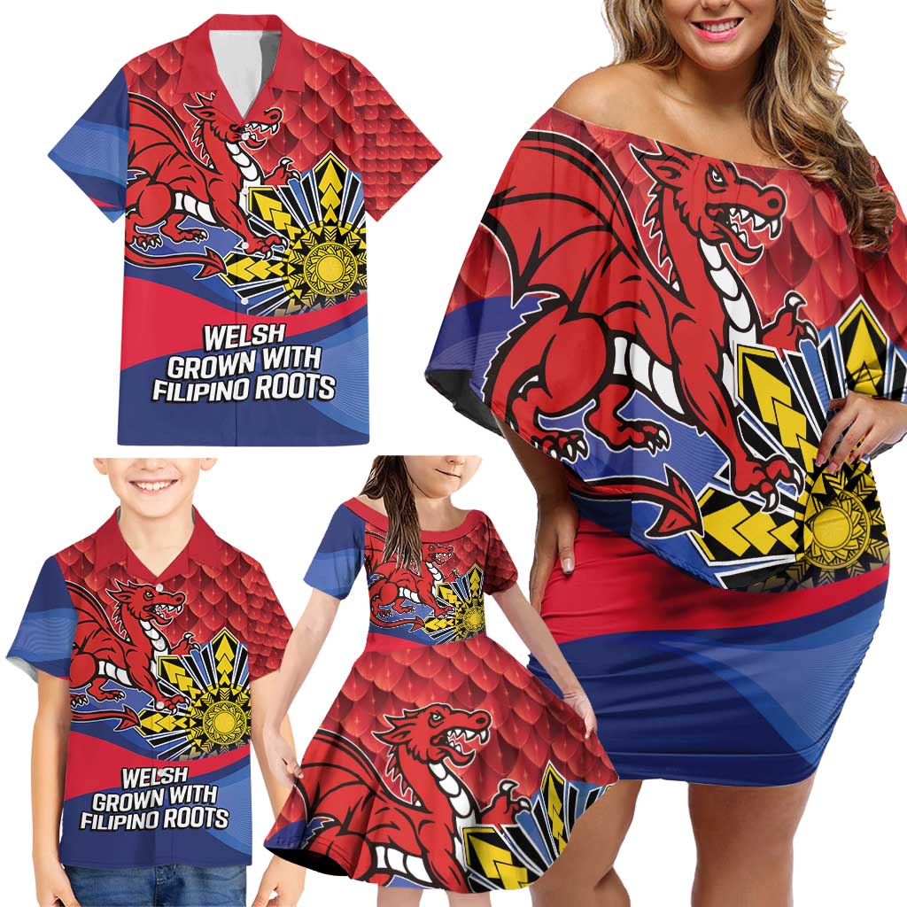 Personalized Welsh Grown With Filipino Roots Family Matching Off Shoulder Short Dress and Hawaiian Shirt